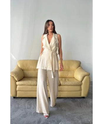 YELEK - PANTOLON TAKIM ÇİLEK KUMAŞ - Bej