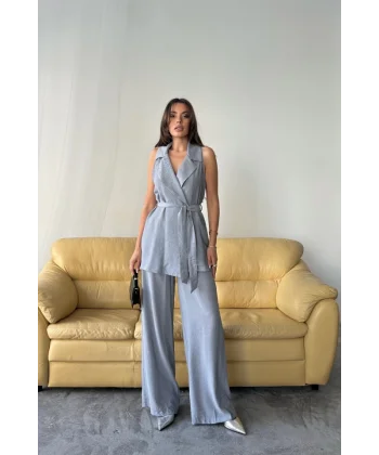 YELEK - PANTOLON TAKIM ÇİLEK KUMAŞ - Gri