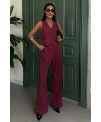 Yelek Ve Pantolon Çizgili Double Takım 10017