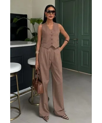 Yelek Ve Pantolon Çizgili Double Takım 10017