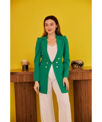 Yeşil Blazer Düğmeli Ceket