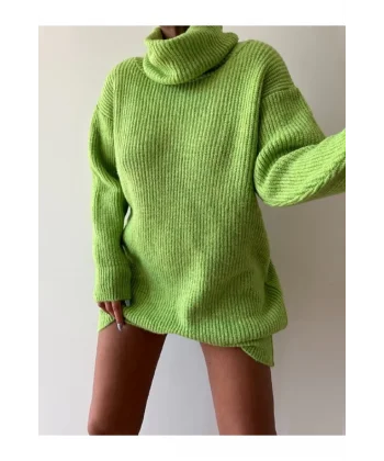 Yeşil Boğazlı Triko Elbise