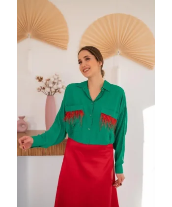 Yeşil Cepli Püsküllü Gömlek