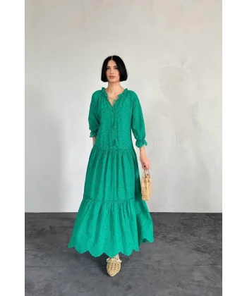 Yeşil Dantelli New Elbise