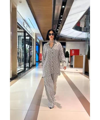 Yeşil Dijital Desenli Gömlek Ve Pantolon Takım