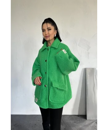 Yeşil Etiketli Pile Detaylı Ceket