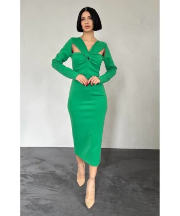 Yeşil Göğüsü Büklüm Elbise
