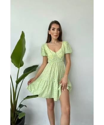 Yeşil ırt Dekolteli Elbise