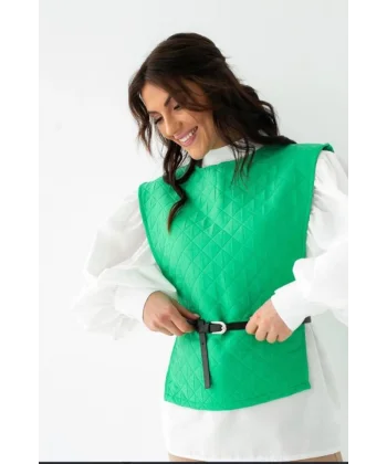 Yeşil Kemerli Gömlek Ve Panço Takım