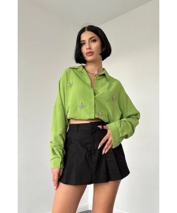 Yeşil Klasik Kalıp El İşlemeli Gömlek