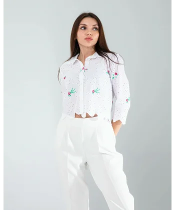 Yeşil Nakışlı Fisto Gömlek