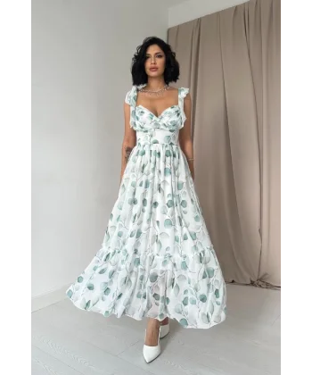 Yeşil Şifon Drapeli Elbise