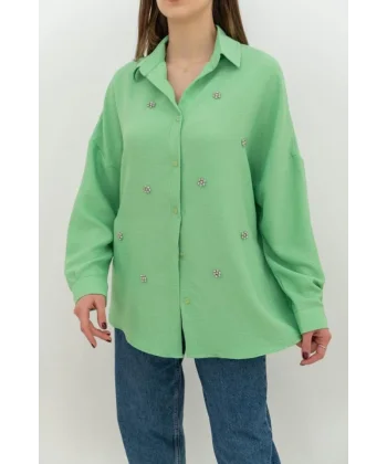 Yeşil Taş İşlemeli Gömlek