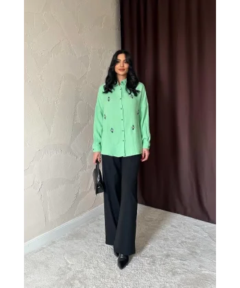 Yeşil Taş İşlemeli Gömlek