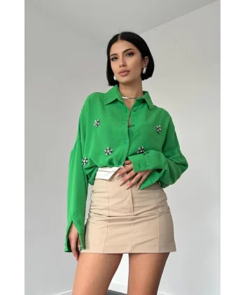 Yeşil Taş İşlemeli Gömlek