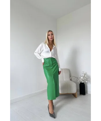 Yeşil Yırtmaçlı Süs Patlı Etek