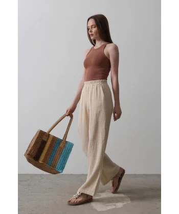 Yıkamalı Müslin Pantolon - Taş