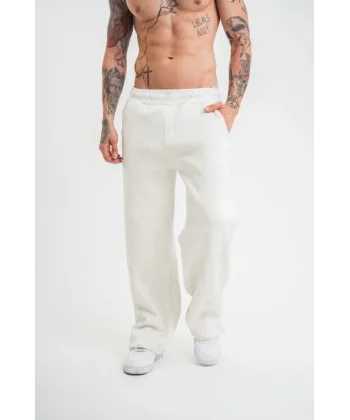 Yırtmaç Detaylı Boru Paça Baggy Eşofman Pantolon - Beyaz