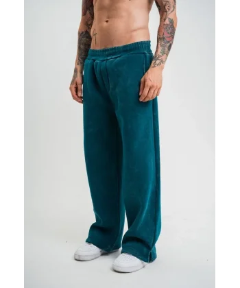 Yırtmaç Detaylı Boru Paça Baggy Eşofman Pantolon - Koyu Deniz Yeşili