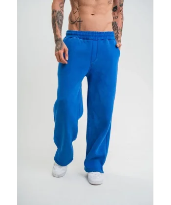 Yırtmaç Detaylı Boru Paça Baggy Eşofman Pantolon -Mavi