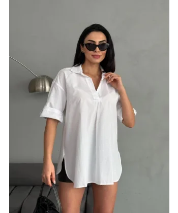 Yırtmaç Detaylı Tunik Gömlek