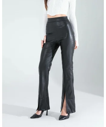 Yırtmaçlı Deri Pantolon