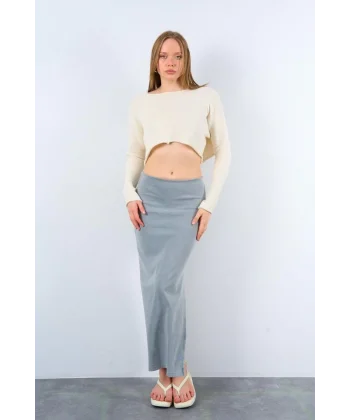 Yırtmaçlı Etek  Gri