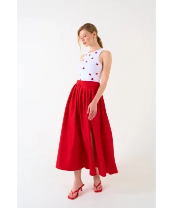 Yırtmaçlı Etek  Kırmızı