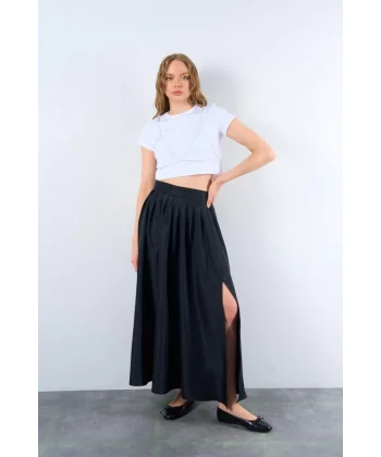 Yırtmaçlı Etek - Siyah