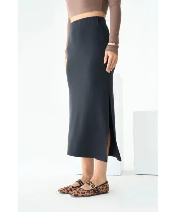 Yırtmaçlı Örme Etek  iyah