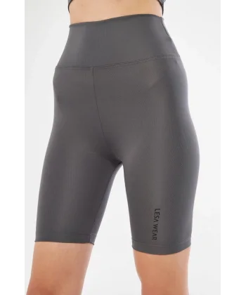 Yüksek Bel Biker Sporcu Şort - Füme