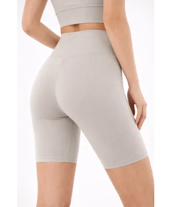 Yüksek Bel Biker Sporcu Şort - Taş
