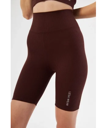 Yüksek Bel Fitilli Biker Baskılı Şort - Bordo