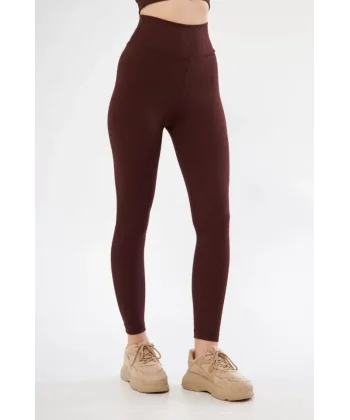 Yüksek Bel Fitilli Tayt - Bordo