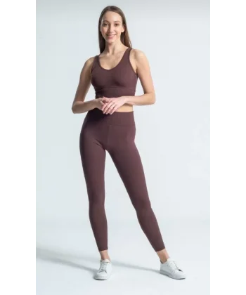 Yüksek Bel Fitilli Tayt  Kahverengi