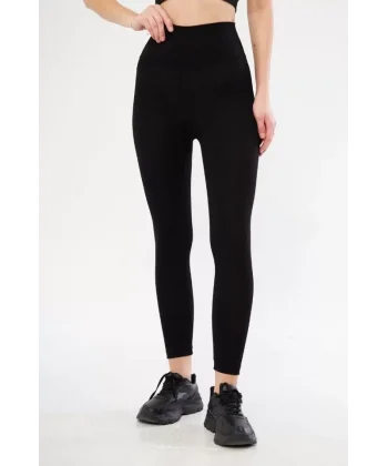 Yüksek Bel Fitilli Tayt - Siyah