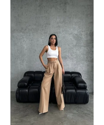 Yüksek Bel Kordon Detayli Pantolon