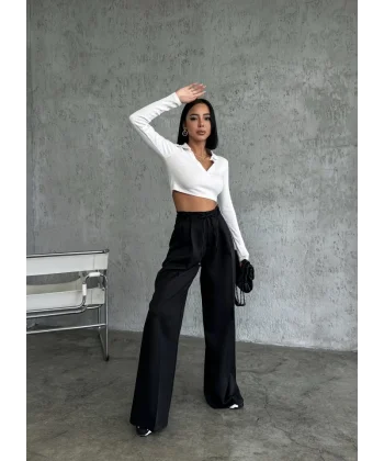 Yüksek Bel Kordon Detayli Pantolon