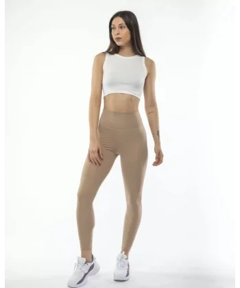 Yüksek Bel porcu Düz Tayt  Bej