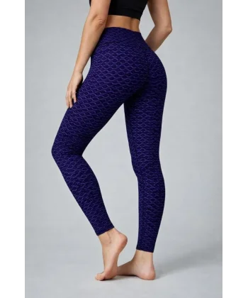 Yüksek Bel Toparlayıcı Likralı Büzgülü Tayt - Mavi