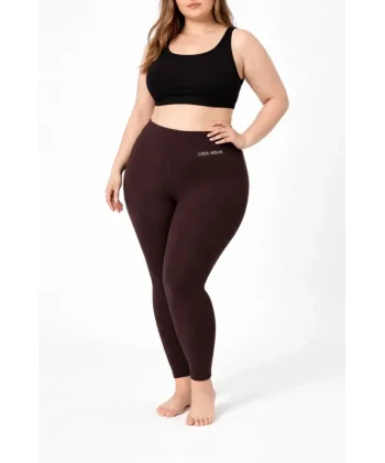 Yüksek Bel Toparlayıcı Likralı Dalgıç Spor Tayt Esnek Battal Büyük Beden - Kahverengi