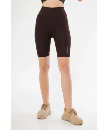 Yüksel Bel Dalgıç Biker Şort - Kahve
