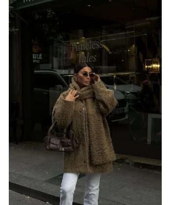 Yün Cıkartılabilen Atkılı ,Kaban İkili Takım- Kahve