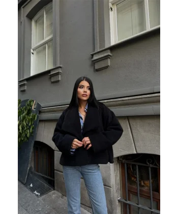 YÜN CROP KABAN  Siyah