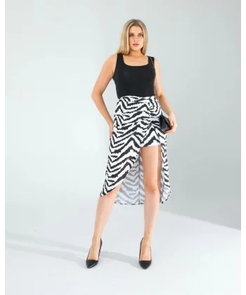 Zebra Desen Yandan Büzgülü Etek