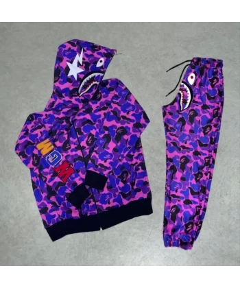 Zıp Fermuarlı Nakışlı Kapşonlu Takım  or