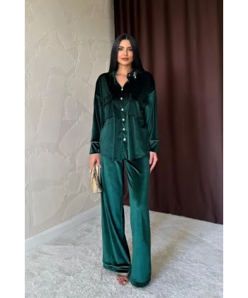 Zümrüt Kadife Biyeli Takım