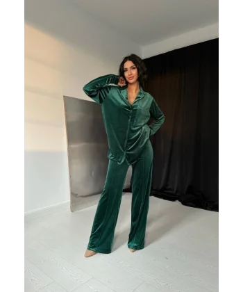 Zümrüt Klasik Gömlek Ve Pantolon Kadife Takım