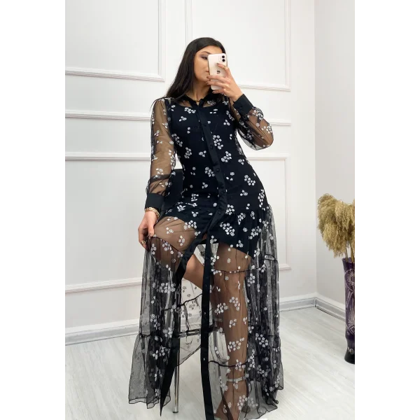 Astar Sandy, Dışı Tül çiçek Desenli Elbise