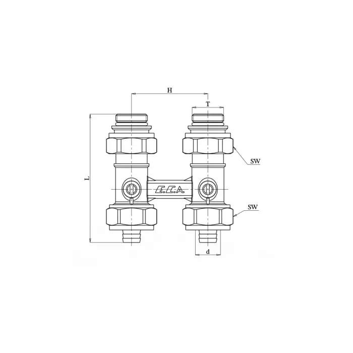 ECA H-Valf, Küresel, Düz Tip - 1/2” x Ø16x2